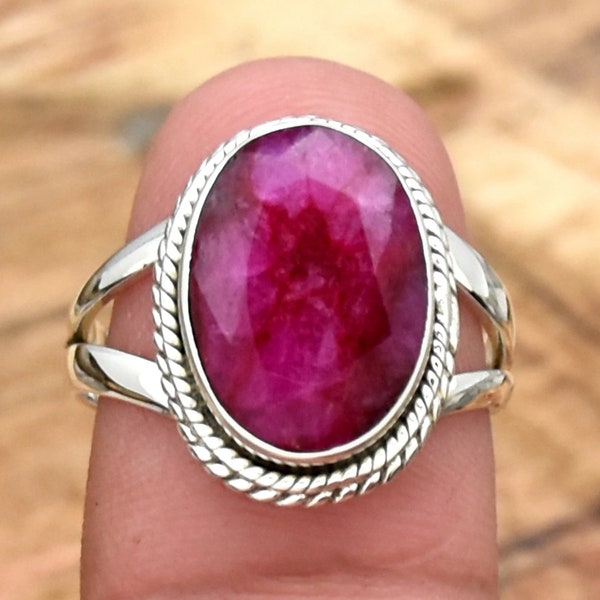 Natural Ruby Gemstone Ring, 925 Solid Sterling Silver Ring, Handmade Silver Jewelry, Women Jewelry, Oval Ruby Ring Anniversary Gift for her