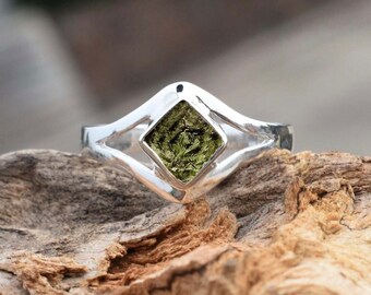Authentic Czech Republic Natural Moldavite Ring, 925 Solid Sterling Silver, Best Handmade Ring, Moldavite Authentic Ring For Women Boho Ring