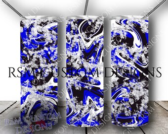 Blue Black White Swirl Tumbler Template | Silver Glitter (Digital Download)