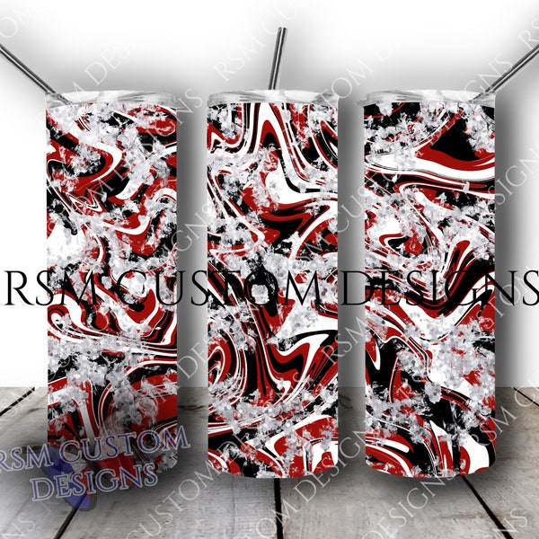 Red Black White Swirl | Silver Glitter | Straight tumbler template digital download sublimation graphics instant download