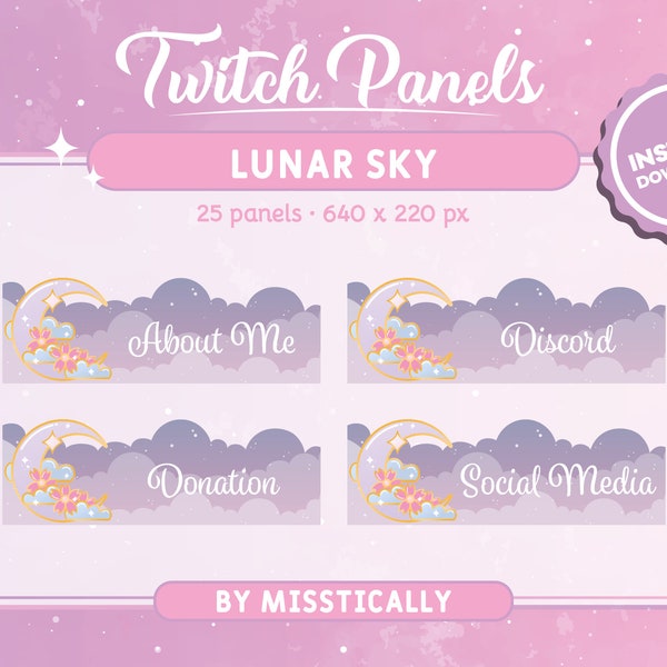 Lunar Sky Twitch Panels | Moon Panels | 25 panels | Twitch Graphics