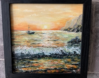 When the sunset turns the sea‘s blue to gold oil painting