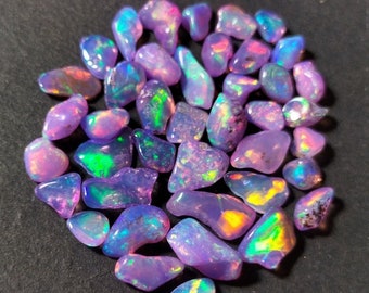 100 PCS AAA + QUALITY Ethiopian Opal Purple Colour Polished Rough Natural Gemstone Electric Fire High Quality Opal Polished Rough