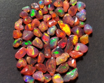 100 PCS AAA + QUALITY Ethiopian Opal Red Colour Polished Rough Natural Gemstone Welo Fire Very High Quality Opal Polished Rough