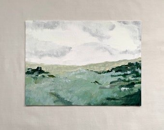 Original Gouache Hillside Landscape Painting