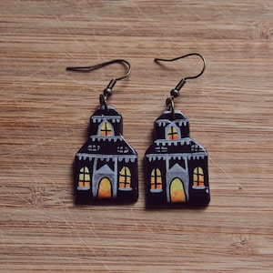 Hand Painted Haunted House Earrings