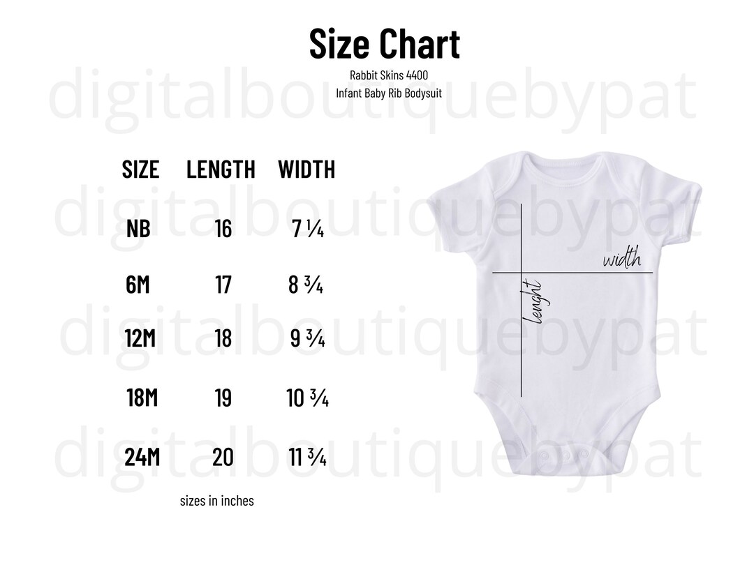 White 4400 Size Chart Rabbit Skins Size Chart Infant Bodysuit - Etsy