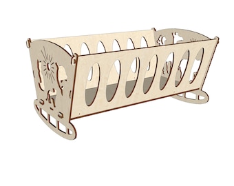 Archivos vectoriales Cuna para muñecas. Diseño para máquinas cortadoras láser o CNC. material - madera (contrachapado) 4 mm