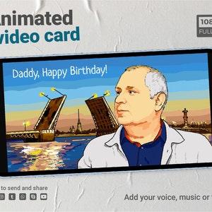 Cartão de aniversário em vídeo com sua voz + música + texto, cartão eletrônico de aniversário para o pai, cartão de vídeo animado do pai, vídeo para o pai, mp4