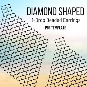 Könnte beinhalten: Eine Schwarzweiß-Zeichnung eines diamantförmigen Perlenohrringmusters. Das Muster ist für einen einzelnen Tropfenohrring. Das Bild enthält den Text "DIAMOND SHAPED 1-Drop Beaded Earrings PDF TEMPLATE".