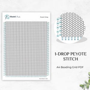 Könnte beinhalten: Ein druckbares A4-Perlenraster für Peyotestich. Das Raster ist mit den Zahlen 1-20 beschriftet und hat einen kleinen Kreis, der das Stichmuster zeigt.