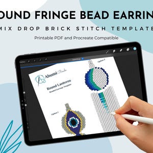 Fringe Beaded Earrings Template: Round Lantern Design (PDF Pattern, Procreate Compatible)