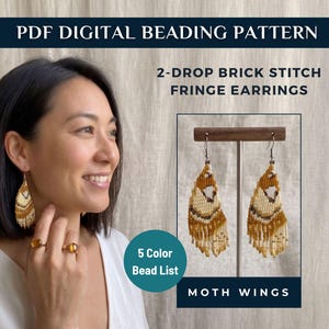 Moth Wings Beading Pattern | 2-Drop Brick Stitch Fringe Earrings (PDF Digital Download)