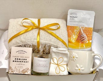 Sunshine Self-Care Gift Box: Cozy Blanket, Tea, Mug & Honey