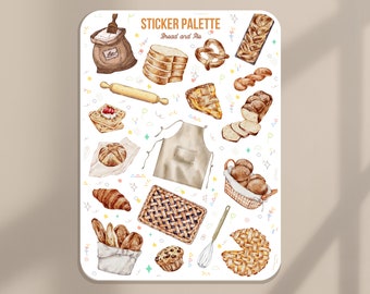 Feuille d'autocollants - Pain et tarte | Stickers Bullet Journal, Stickers agenda, Stickers scrapbooking, Journal intime, Papiers autocollants, Thème pâtisserie