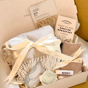 Self Care Gift Box – Blanket, English Tea, Rose Soap, Lip Balm, Eye Patches & Face Mask | Spa Gift for Her | Birthday, Relaxation Gift Set