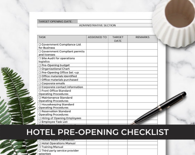 Hotel Preopening Checklist Printable Hotel Opening Etsy