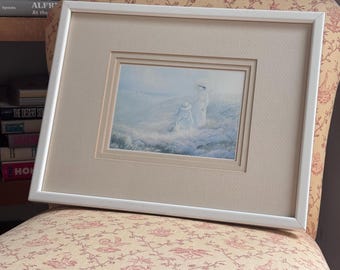 Vintage Framed Romantic Print | Matted Wall Art | Soft Neutral Landscape Artwork