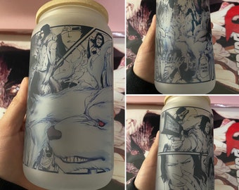 Anime Tumbler, Anime Glass Cup, Manga Tumbler, Shounen Tumbler - Soda Can Bamboo Lid Clear 16oz #44