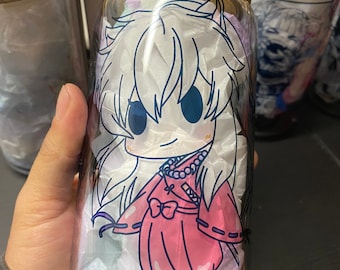 Anime Tumbler, Anime Glass Cup, Cute Manga Tumbler, Yokai Tumbler - Soda Can Bamboo Lid Clear 16oz #12
