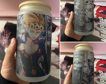 Anime Tumbler, Anime Glass Cup, Manga Tumbler, Shounen Tumbler - Soda Can Bamboo Lid Clear 16oz #43