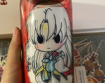 Anime Tumbler, Anime Glass Cup, Cute Manga Tumbler, Yokai Tumbler - Soda Can Bamboo Lid Clear 16oz #15