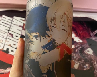 Anime Tumbler, Anime Glass Cup, Manga Tumbler, Shounen Tumbler - Soda Can Bamboo Lid Clear 16oz #34