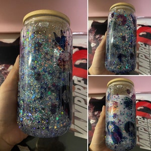 Anime Snow Globe Tumbler, Anime Shaker Glass Cup, Cute Manga Tumbler, Shounen Tumbler - Soda Can Bamboo Lid Clear 16oz #2