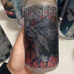 Anime Tumbler, Anime Glass Cup, Cute Manga Tumbler, Shounen Tumbler - Soda Can Bamboo Lid Clear 16oz #39
