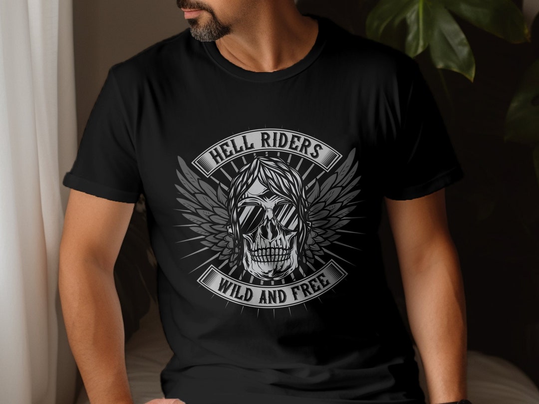 Hell Riders Wild and Free Skull T-shirt, Motorcycle Club Graphic Tee ...
