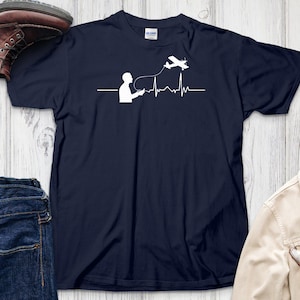 RC Plane Heartbeat T-Shirt, Radio Control Airplane Hobbyist Tee, Pilot Gift, Remote Control Flying, Aeromodelling Design, Aviation