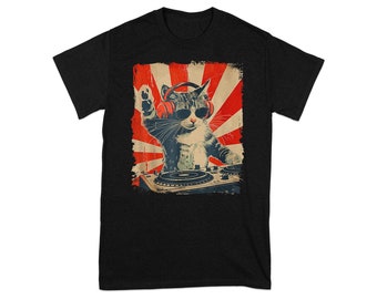 Cool DJ Cat T-Shirt, Funny Cat with Headphones, Stylish Cat Lovers Gift, Unique DJ Cat Kitty T-Shirt, Trendy Graphic Tee