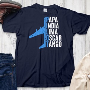 Aviation T-Shirt, Pilot Design Shirt, Flying Enthusiast Gift, Papa India Lima Oscar Tango Tee, Airplane Graphic Tee, Plane Lover Clothing