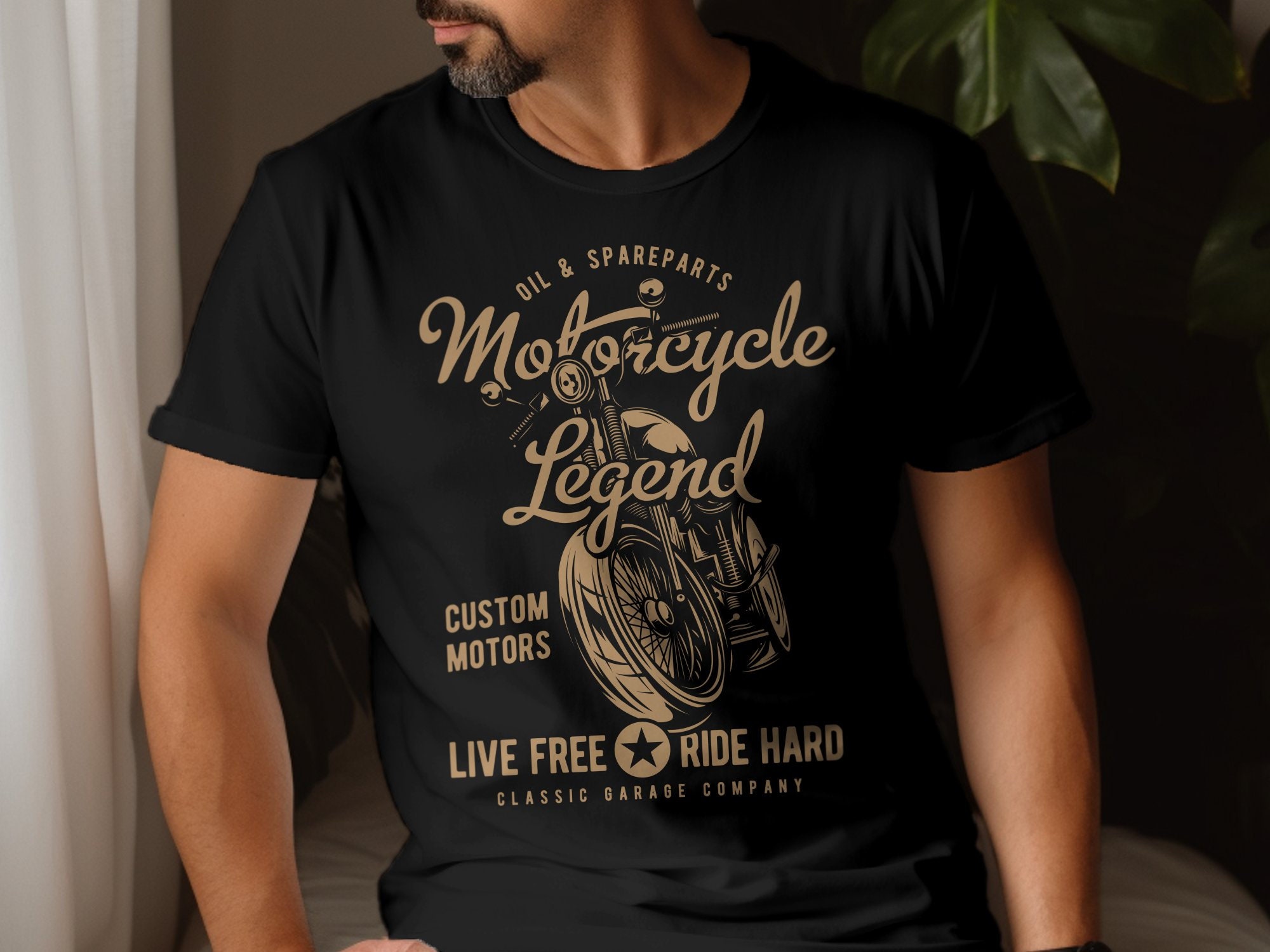 Vintage Motorcycle Legend T-Shirt, Classic Biker Tee, Live Free Ride Hard, Custom Motors Garage Apparel, Men's and Women's Sizes