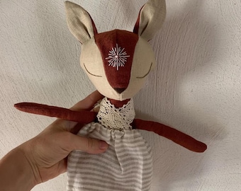 Plush Linen Toy Fox | Stuffed Linen Animal | 100% Natural Fiber | Eco-Friendly Waldorf Montessori Baby Shower Gift | Fox Nursery Decorations