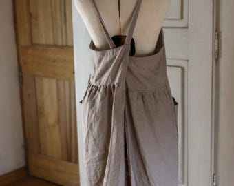 Delantal de lino estilo campestre / Delantal de recolección con espalda cruzada / Bata de lino Oeko-Tex / Elegante ropa de trabajo de estilo cottagecore francés