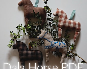 Dala Horse PDF Sewing Pattern | Swedish Horse Plush Tutorial | Scandinavian Christmas Decor | DIY Linen Dala Horse Ornament | Handmade Gift