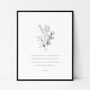 Psalm 84:11 | For the Lord God is a sun and shield| Minimal Christian Wall Art | Modern Bible Verse Print | Christian Home Decor