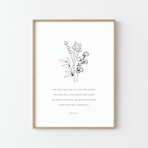 Psalm 84:11 | For the Lord God is a sun and shield| Minimal Christian Wall Art | Modern Bible Verse Print | Christian Home Decor