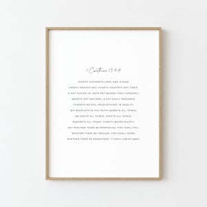 1 Korinther 13, Liebesleid leidet lang und ist gütig, Liebesbibel-Vers druckbar, Hochzeitsschrift-Wandkunst, christliches Geschenk zum Valentinstag