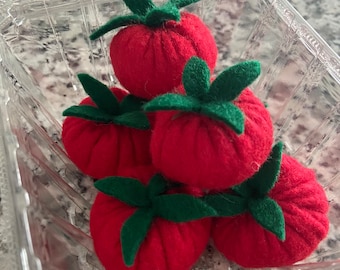 Felt Play Food - (6)  Six Garden Fresh Tomatoes in container