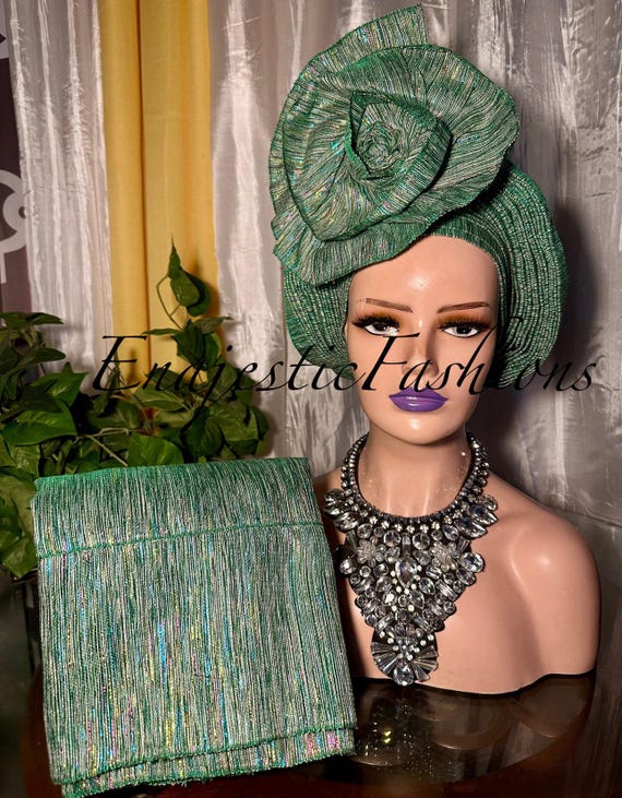 Aso Oke Pre-tied Gele/midium Size/ African Auto Gele Headtie 