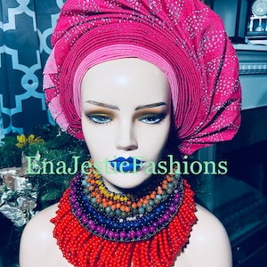 Aso Oke Pre-Tied Gele/ African Auto Gele Headtie | Ready-Made Gele Headtie For all accasions. Add Male hat for 20 dollars and ikpele for 30