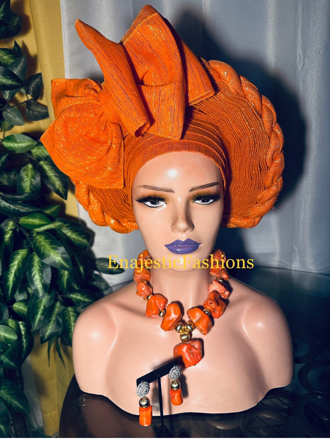 Pre-made Gold Aso oke Headtie / Auto gele main image 1