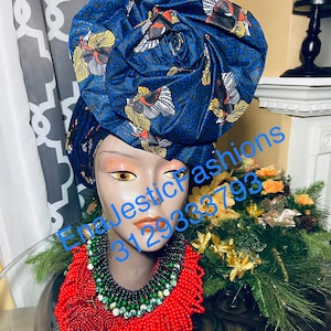 Ankara Pre-Tied Gele | African Auto Gele Headtie | Pre-Made Gele Headtie For Anniversaries | Various Colors Available. Plus free earrings.