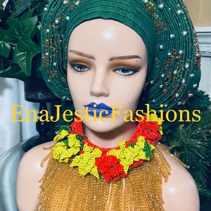 Aso Oke Pre-Tied Gele/ African Auto Gele Headtie | Ready-Made Gele Headtie For all accasions. Add Male hat for 20 dollars and ikpele for 30