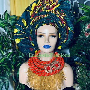 Extra Large fan Ankara Pre-Styled Gele | Nigerian Auto Gele Headband | Comfortable Pre-Styled Gele Head Wrap For all occasions