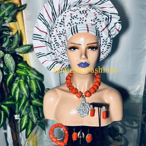 Aso Oke Pre-Tied Gele/ African Auto Gele Headtie | Ready-Made Gele Headtie For all accasions. Add Male hat for 20 dollars and ikpele for 30