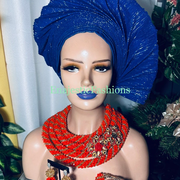 Aso Oke Pre-Tied Gele | African Auto Gele Headtie | Comfortable Ready-Made Gele Headtie For all accasions