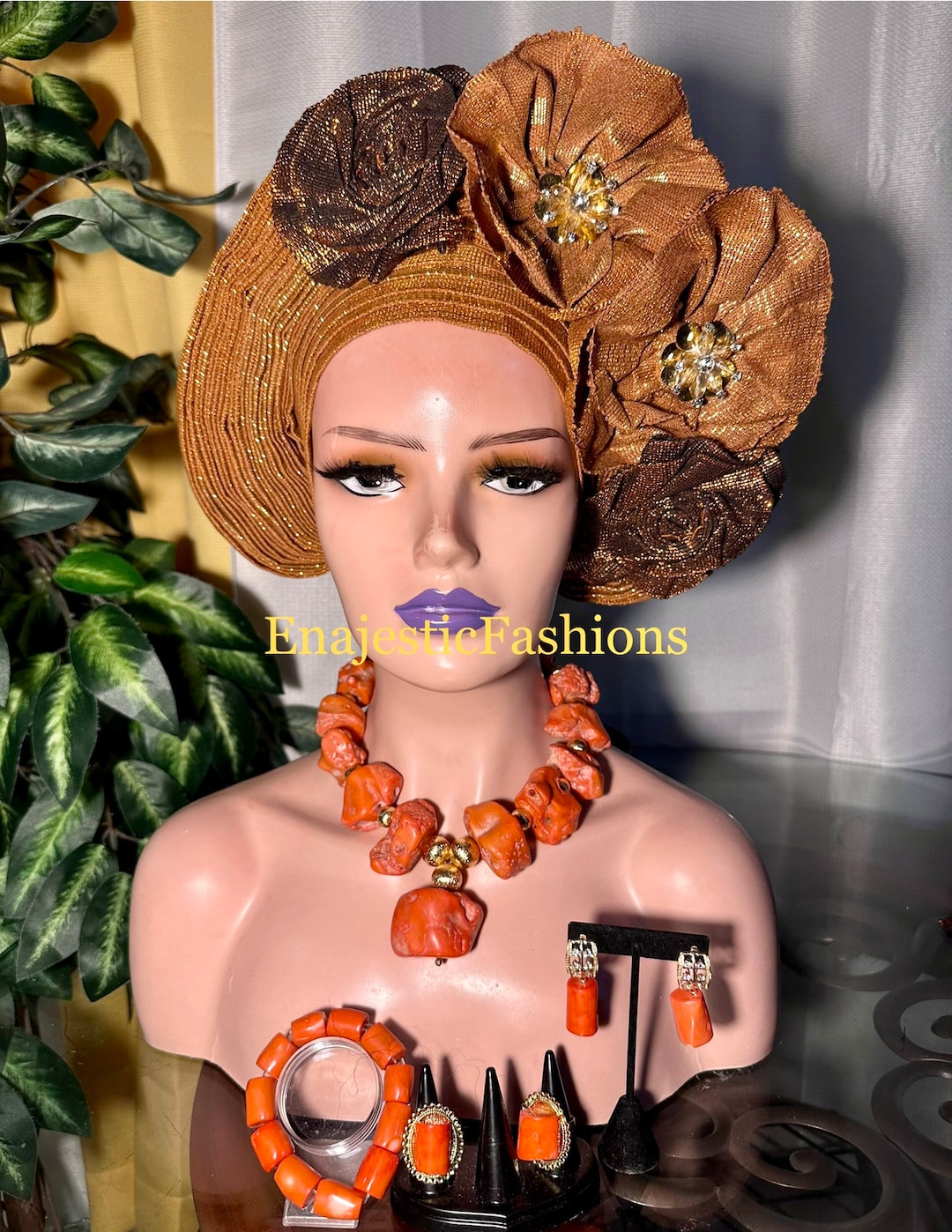 Pre-made Gold Aso oke Headtie / Auto gele